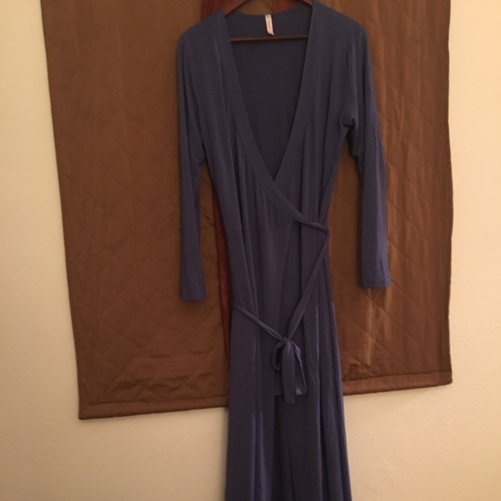 Long Blue Maxi Wrap Dress